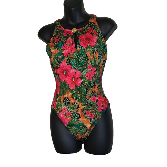 Athena Other - Vintage Athena Swimsuit Sz 8 Tropical Hawaiian Floral Keyhole Front USA
